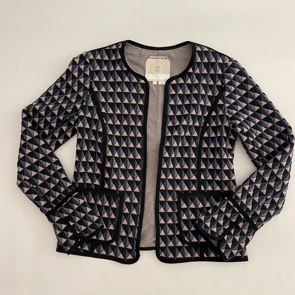 anthropologie hei hei knit diamond navy blazer jacket size S - Picture 2 of 10